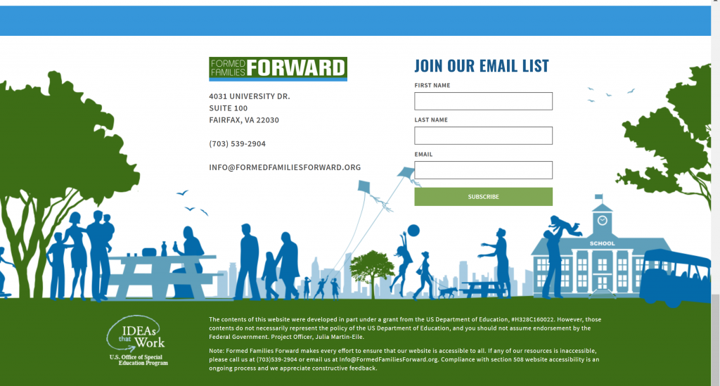 formed Families forward footer with email subscription box